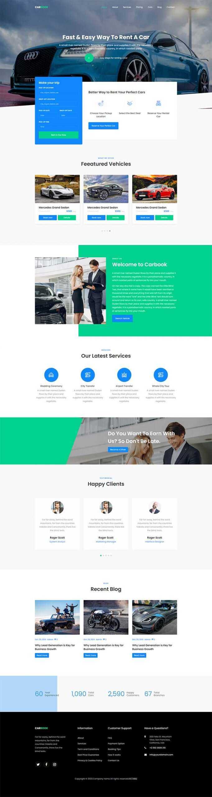 Bootstrap4汽车接送租赁服务网站html模板 - 源空间