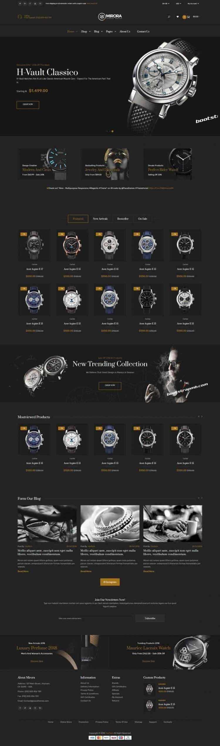 Bootstrap黑色响应式奢侈品手表商城网站 - 源空间