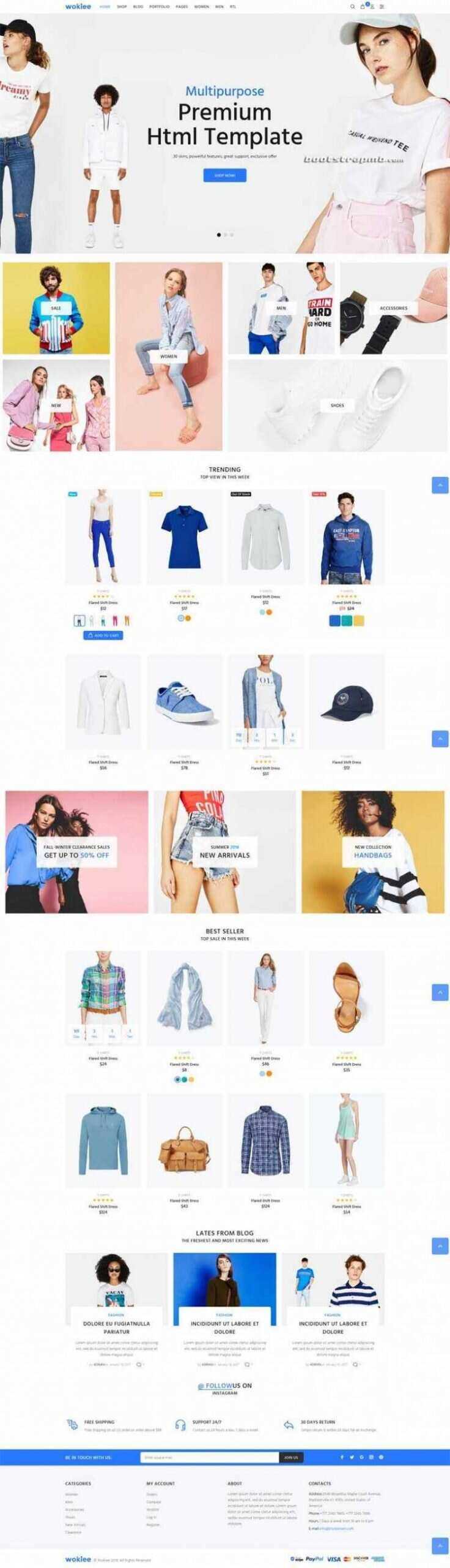 蓝色宽屏Bootstrap响应式服装购物商城 - 源空间