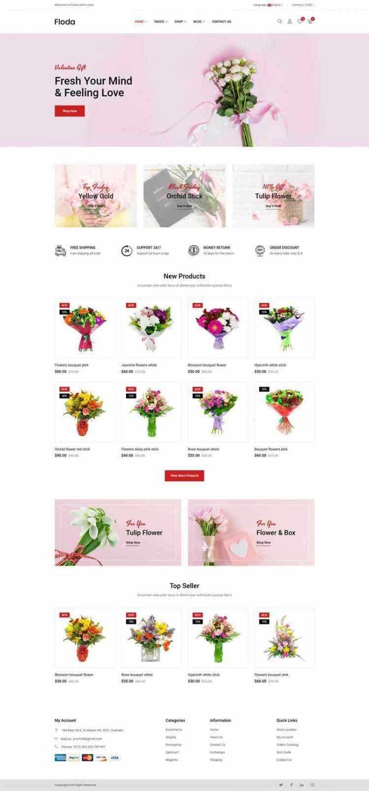 Bootstrap红色精美响应式鲜花花店电商网站 - 源空间