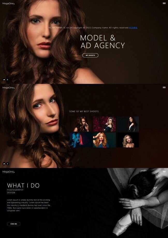 模特广告代理个人简历网页模板 - 源空间