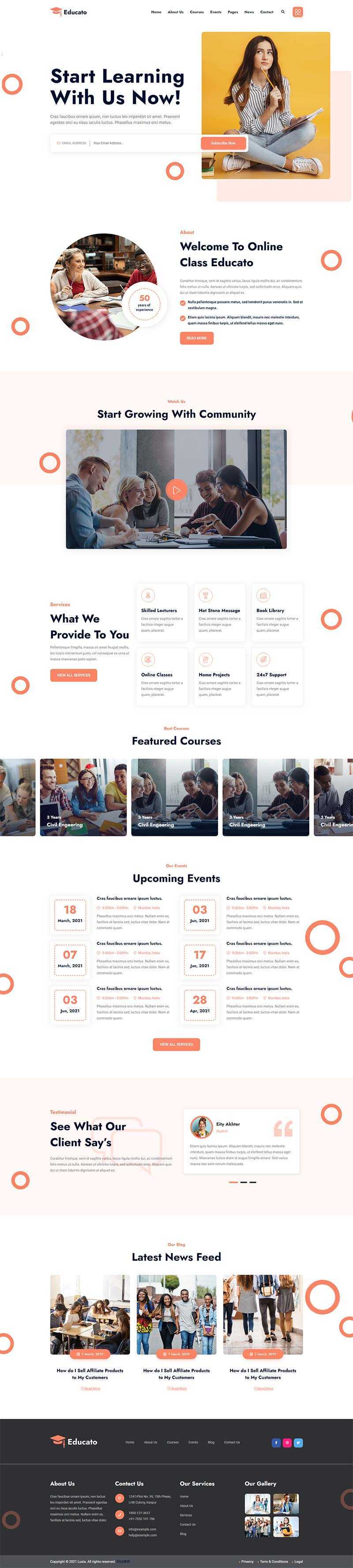 橘黄色响应式在线学习教育企业网站html模板 - 源空间