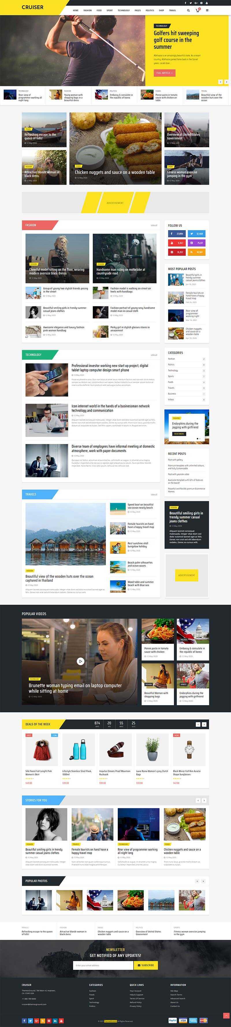 黄色响应式时尚资讯博客网站HTML模板 - 源空间