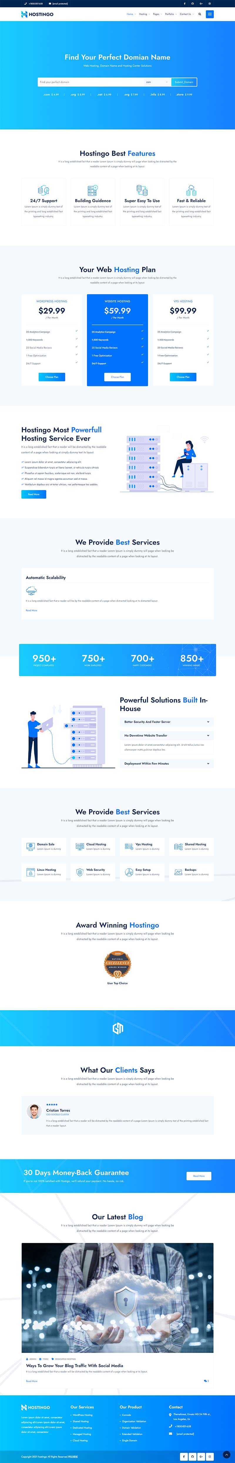 蓝色风格IDC服务器主机托管网站html模板 - 源空间