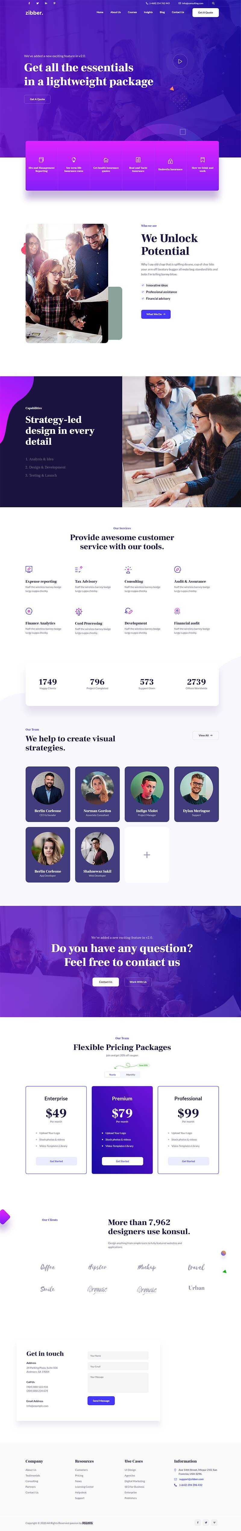 蓝紫色商务投资咨询公司html模板 - 源空间