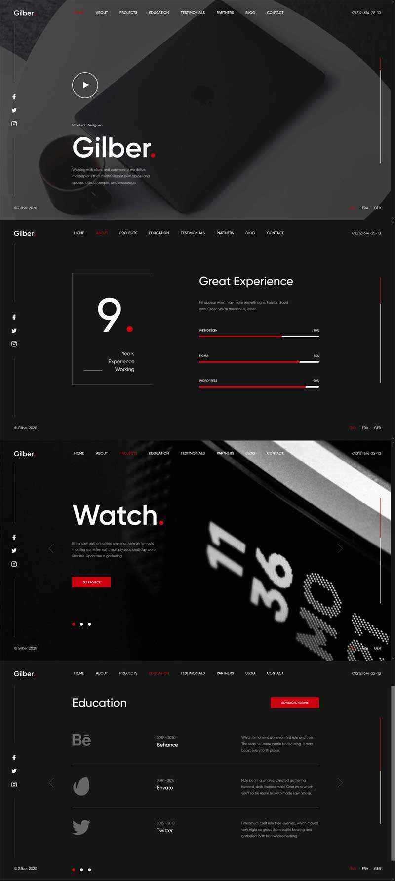 个人简历作品展示全屏滚动html模板 - 源空间