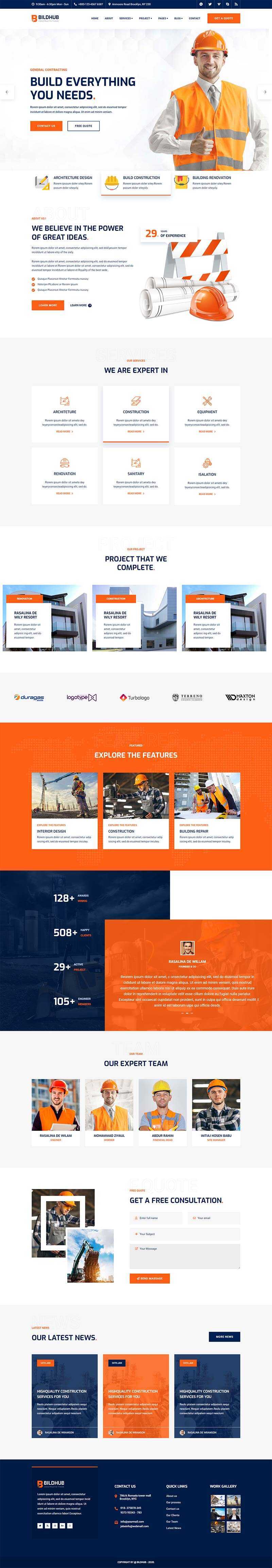bootstrap橙色响应式建筑设计公司网站html模板 - 源空间