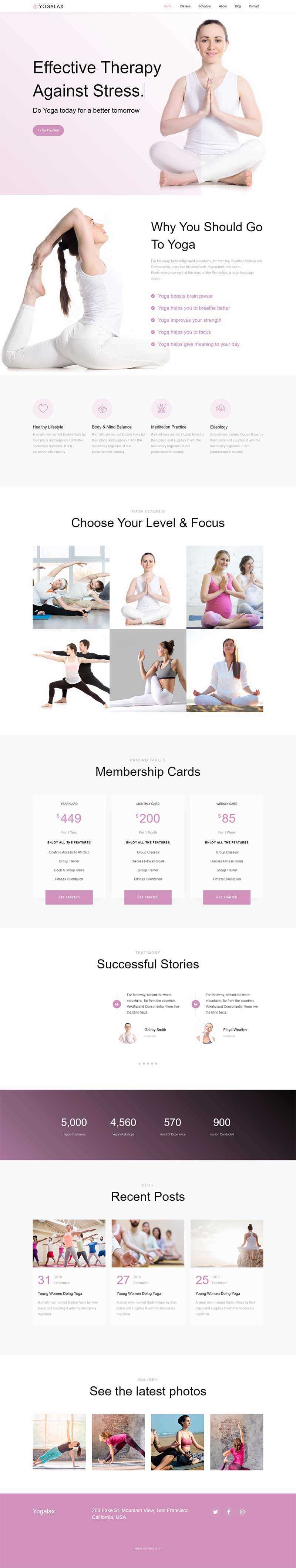 Bootstrap粉色的健身瑜伽类网站html模板 - 源空间