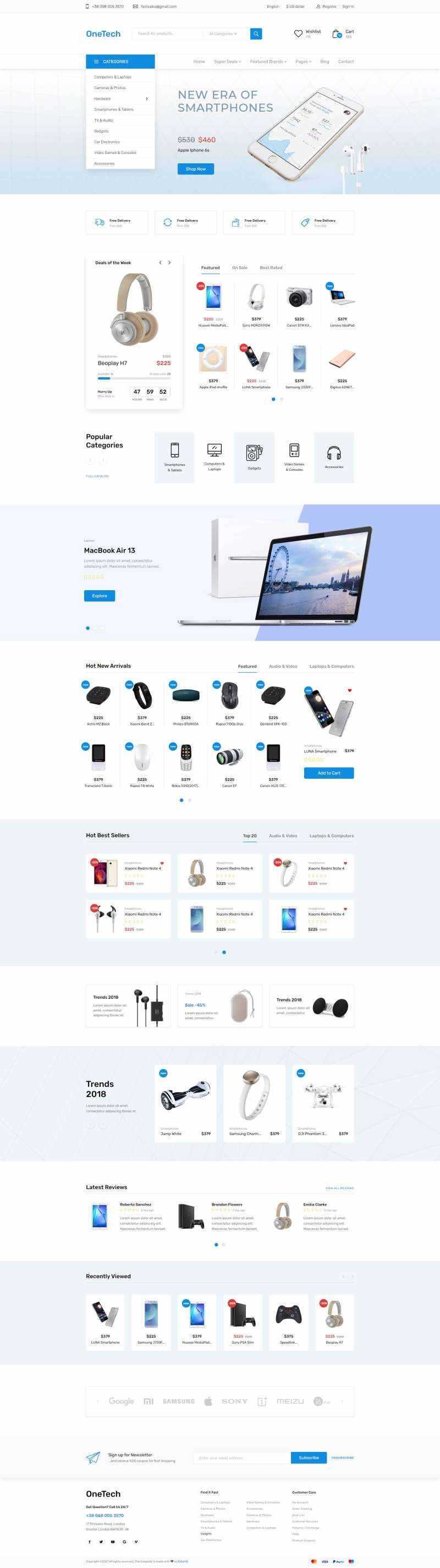 浅蓝色干净简洁的响应式数码商城html模板 - 源空间