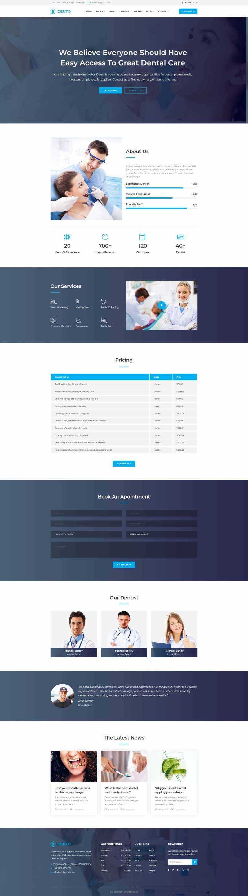 蓝色清爽的响应式牙科预约网站html模板 - 源空间