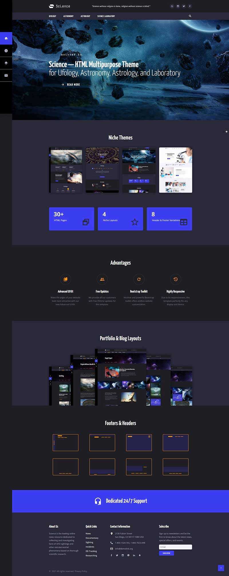 深色星空宇宙天文类多用途网站HTML模板 - 源空间