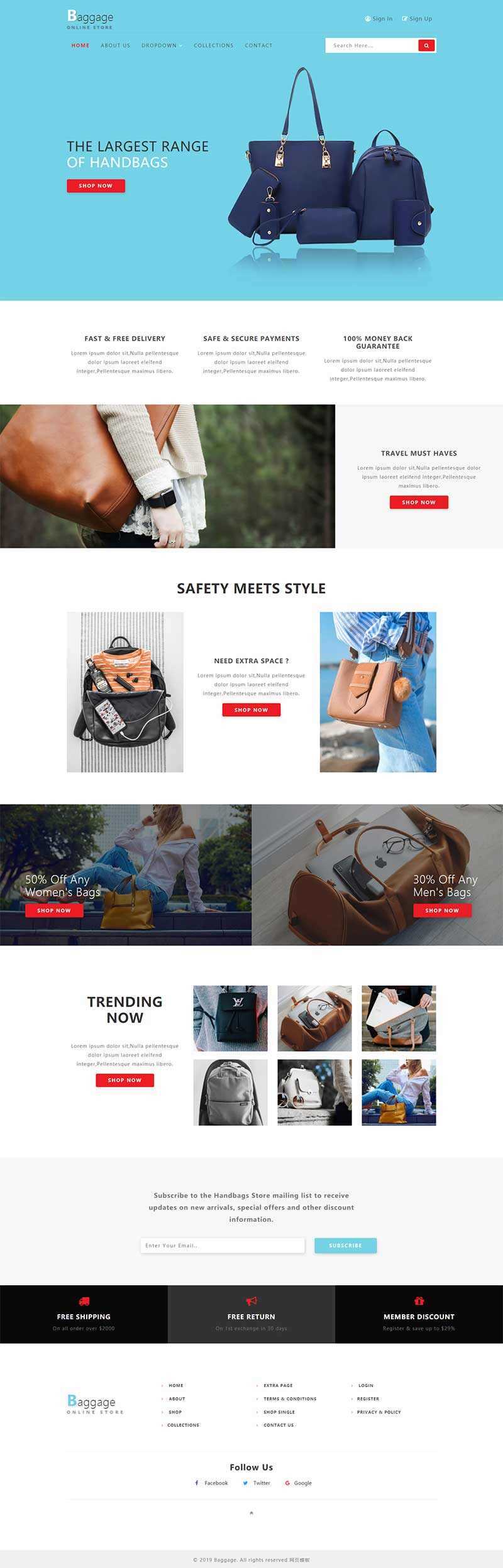Bootstrap响应式箱包电子商务网站html模板 - 源空间