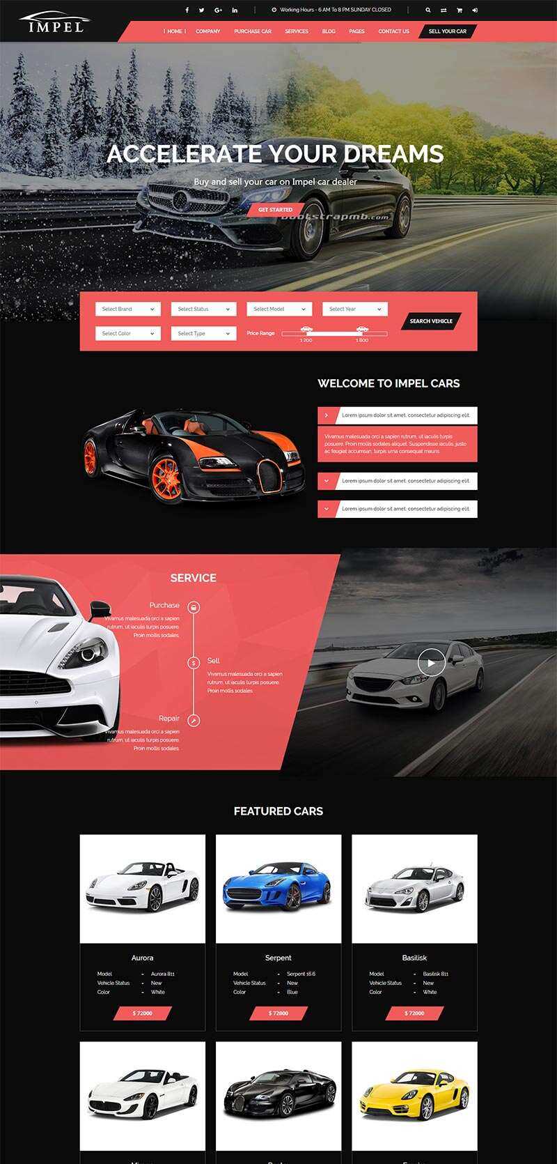 Bootstrap大气红色的汽车经销商网站html模板 - 源空间