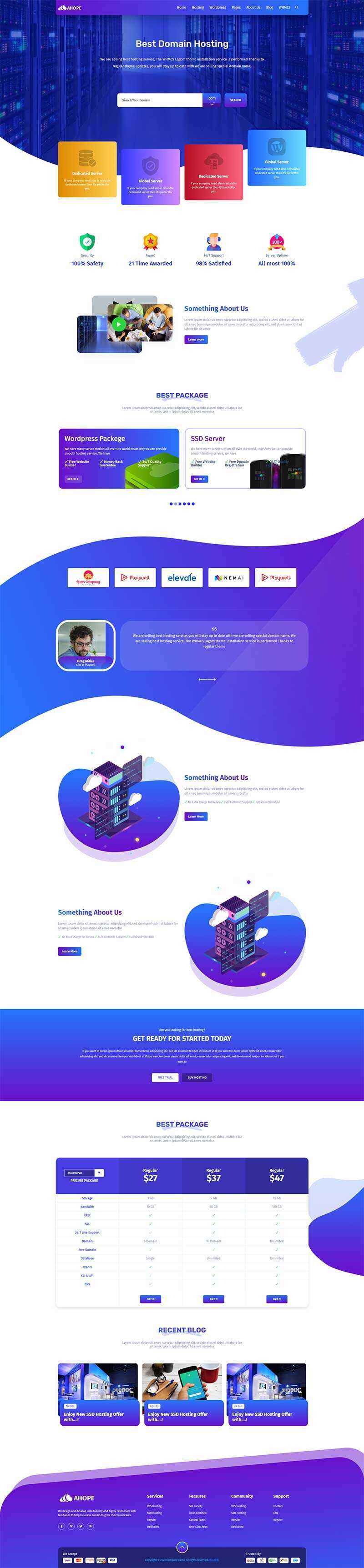 蓝色风格域名服务器托管服务公司网站html模板 - 源空间