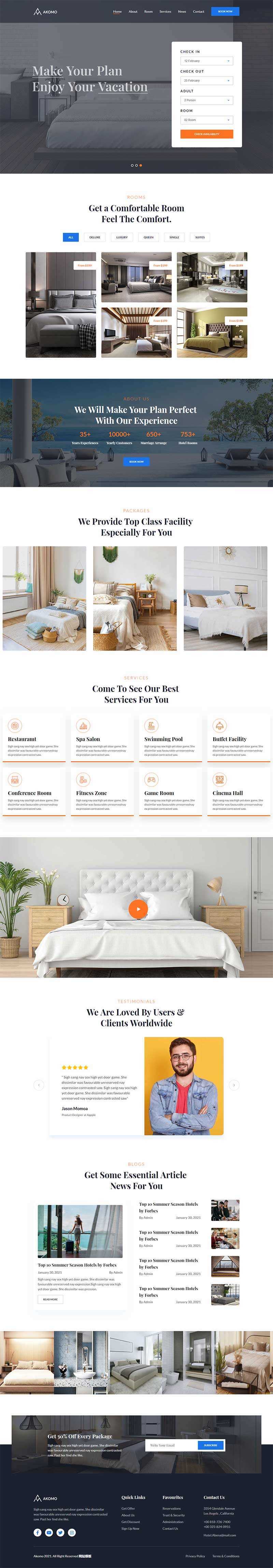 多功能酒店预订、度假村和酒店官网HTML模板 - 源空间