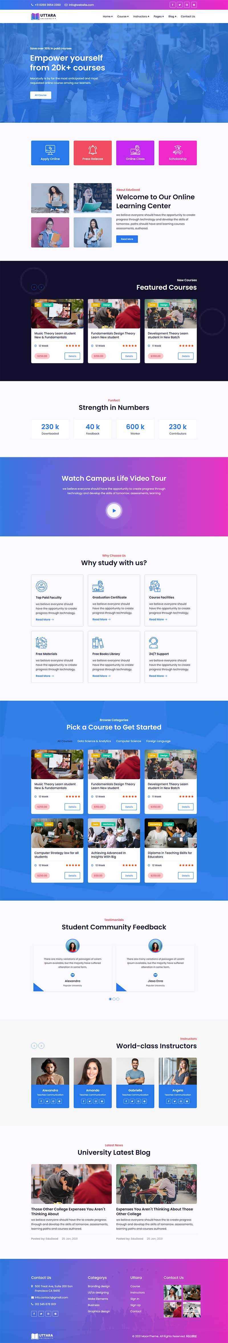 bootstrap响应式大学在线课程网站HTML模板 - 源空间
