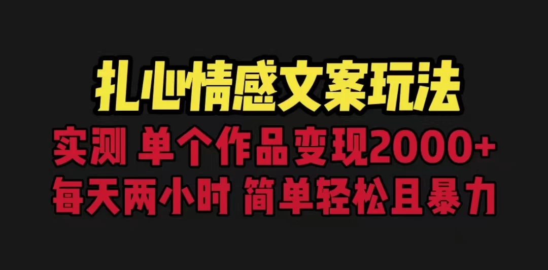 扎心情感文案玩法，单个作品变现2000+，一分钟一条原创作品，流量爆炸 - 源空间