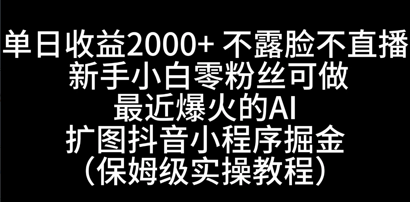 单日收益2000+，不露脸，不直播，新手小白零粉丝可操作最近爆火的AI扩图抖音小程序掘金（保姆级实操教程） - 源空间