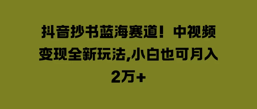 抖音抄书蓝海赛道！中视频变现全新玩法，小白也可月入2万+ - 源空间