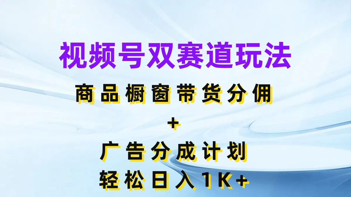 视频号最火双赛道玩法，商品橱窗带货分佣+广告分成计划，轻松日入1K+ - 源空间
