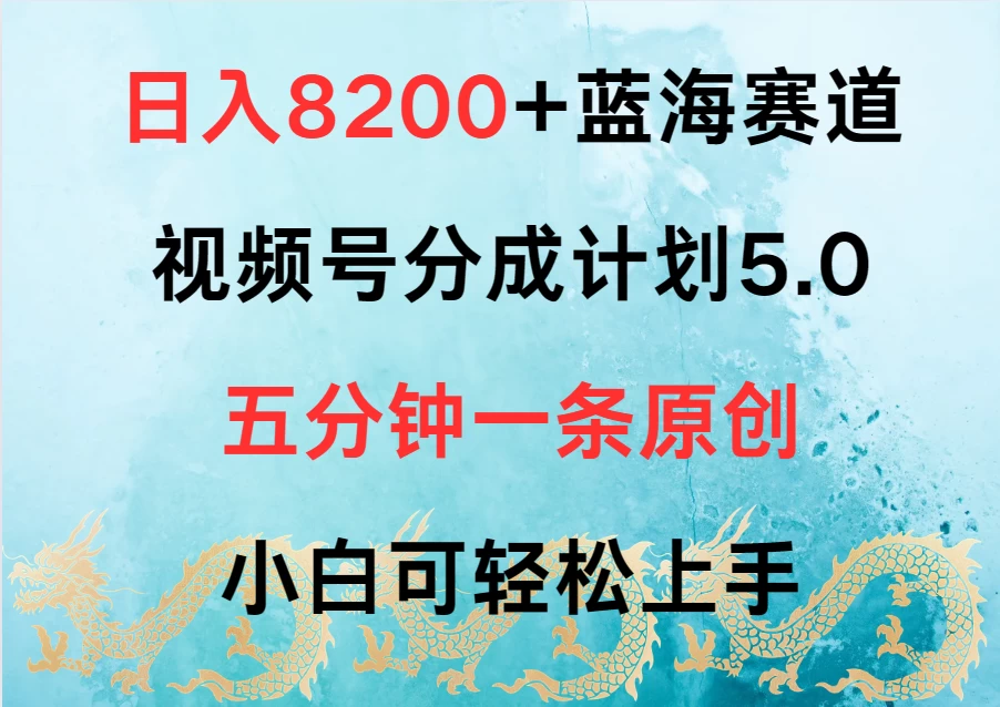 日入8200+蓝海赛道，视频号分成计划5.0，五分钟一条原创，小白可轻松上手 - 源空间
