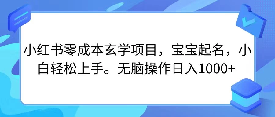 小红书零成本玄学项目，宝宝起名，小白轻松上手，无脑操作日入1000+ - 源空间