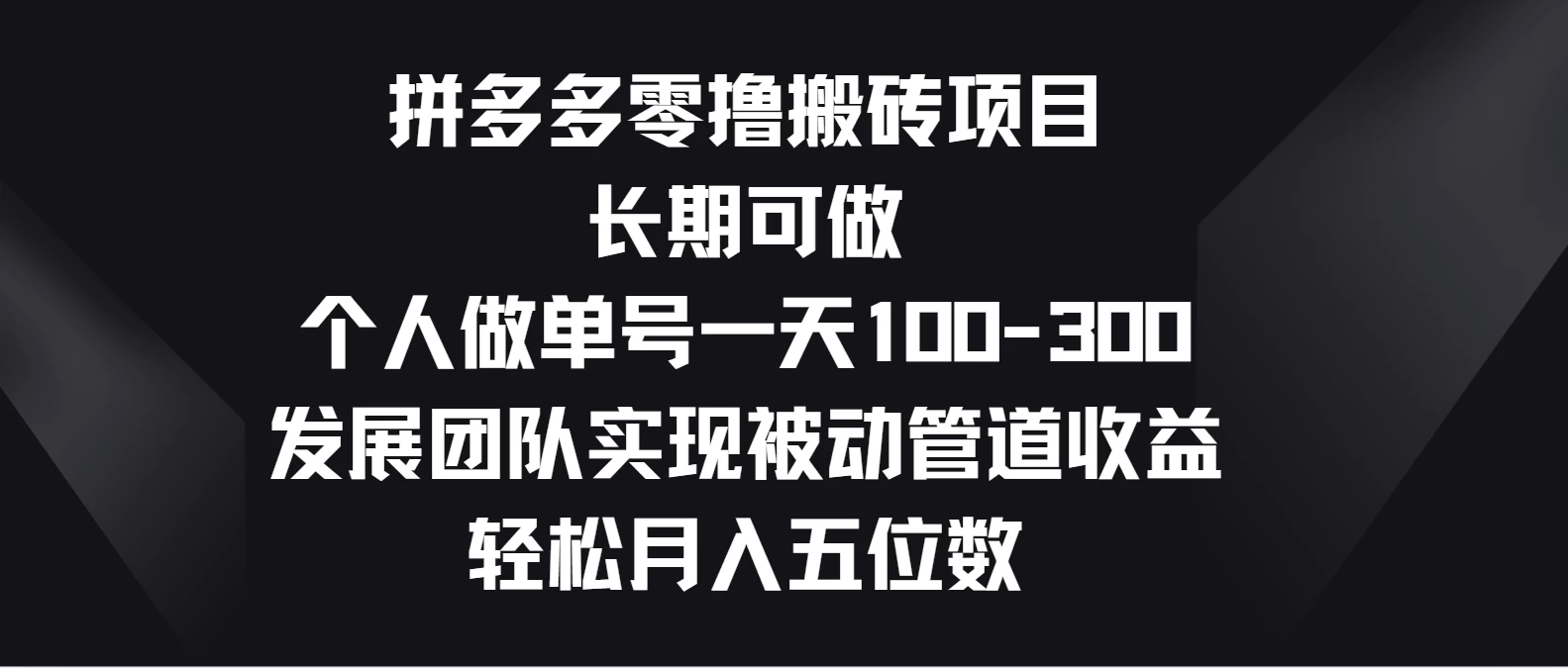 拼多多零撸搬砖项目，长期可做，个人做单号一天100-300，发展团队实现被动管道收益，轻松月入五位数 - 源空间