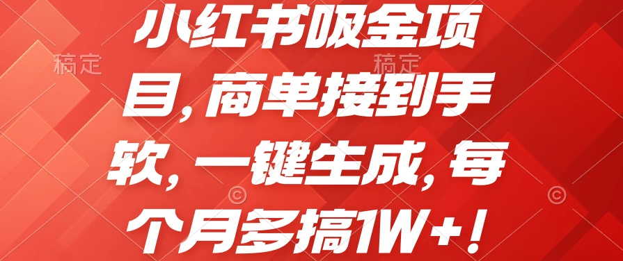 小红书吸金项目，商单接到手软，一键生成，每个月多搞1W+ - 源空间
