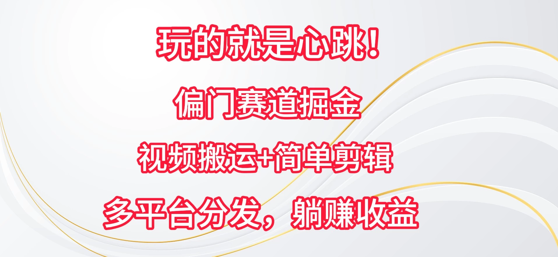 玩的就是心跳！偏门赛道掘金，视频搬运简单剪辑，多平台分发，躺赚收益 - 源空间