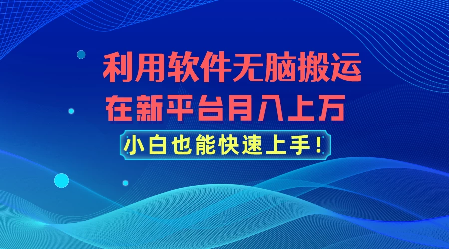 利用软件无脑搬运，在新平台月入上万，小白也能快速上手 - 源空间