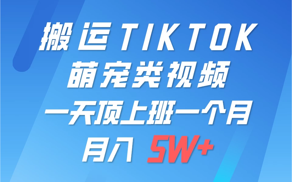 搬运tiktok萌宠视频，一部手机可做，项目长期稳定，月入5W+ - 源空间