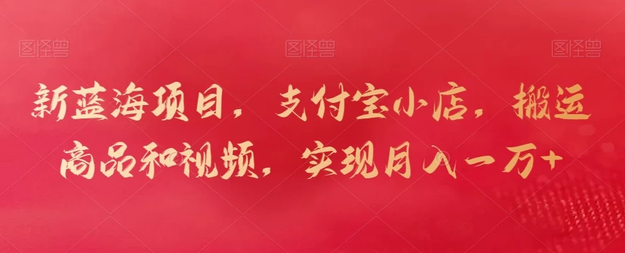 新蓝海项目，支付宝小店，搬运商品和视频，实现月入一万+ - 源空间