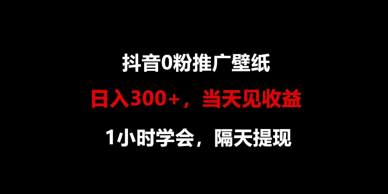 日入300+，抖音0粉推广壁纸，1小时学会，当天见收益，隔天提现 - 源空间