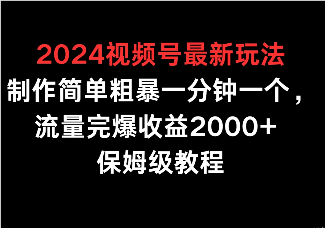 2024视频号最新玩法，制作简单粗暴一分钟一个，流量完爆收益2000+ 保姆级教程 - 源空间