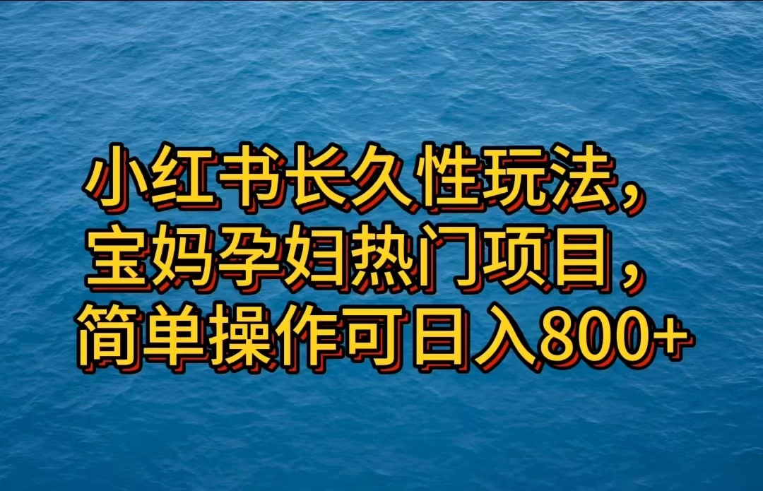 小红书长久性玩法，宝妈孕妇热门项目，简单操作可日入800+ - 源空间