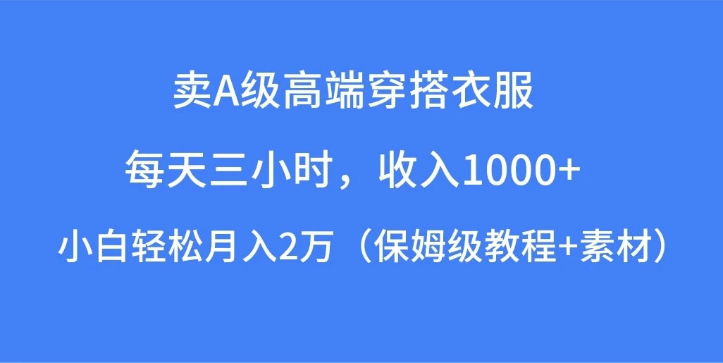 每天三小时，收入1000+，卖A级高端穿搭衣服，小白轻松月入2万，（保姆级教程+素材） - 源空间