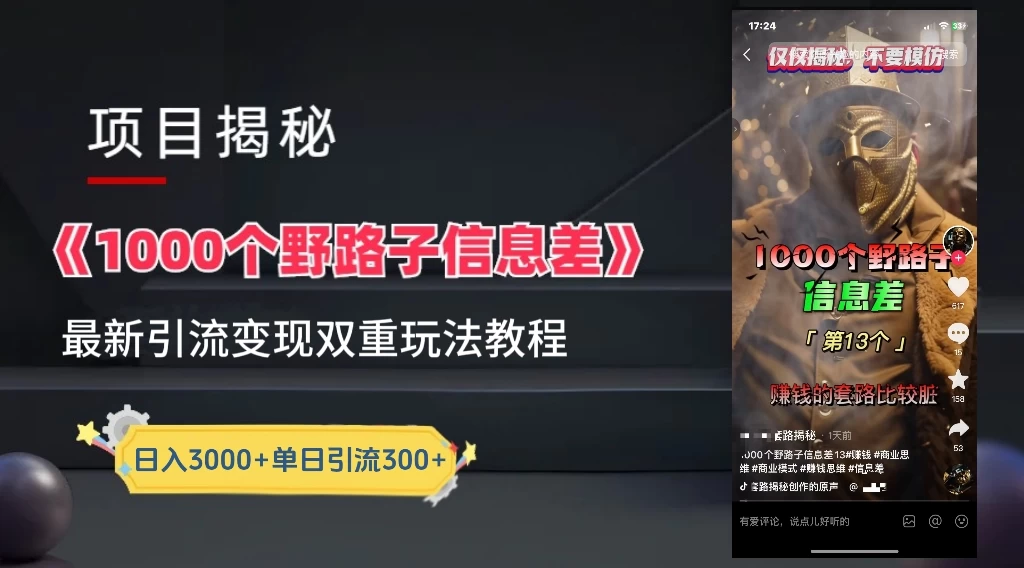 抖音最新一千个野路子玩法教程，变现+引流双重玩法，野路子信息差 - 源空间