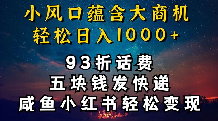 93折充话费，五块钱发快递，发布咸鱼小红书等，轻松日入1000+ - 源空间