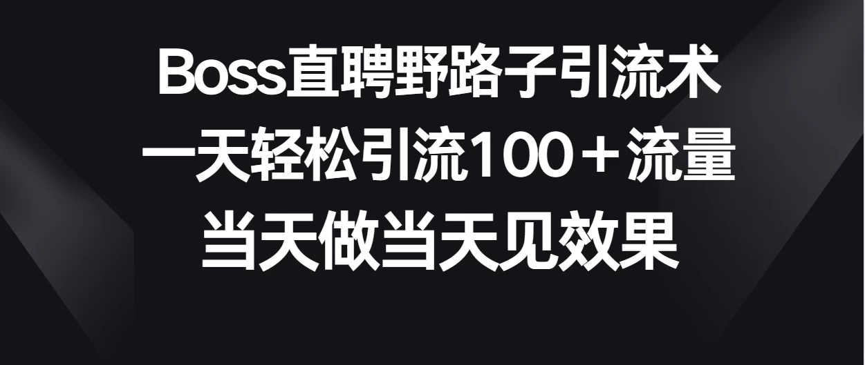 Boss直聘野路子引流术，一天轻松引流100+流量，当天做当天见效果 - 源空间