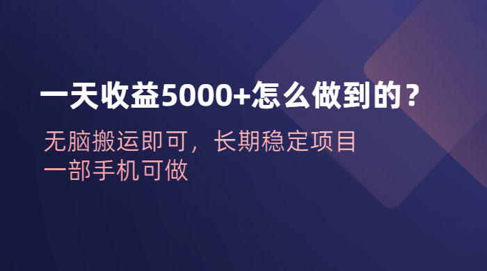 一天收益 5000+ 怎么做到的？无脑搬运即可，长期稳定项目，一部手机可做 - 源空间