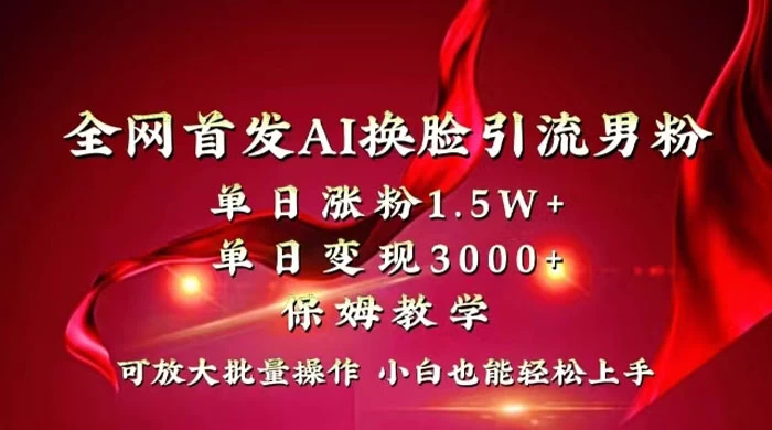 全网独创首发 AI 换脸引流男粉单日涨粉 1.5W+ 变现 3000+ 小白也能上手快速拿结果 - 源空间