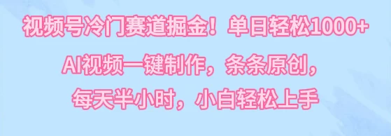 视频号冷门赛道掘金！单日轻松1000+，AI视频一键制作，条条原创，每天半小时，小白轻松上手 - 源空间