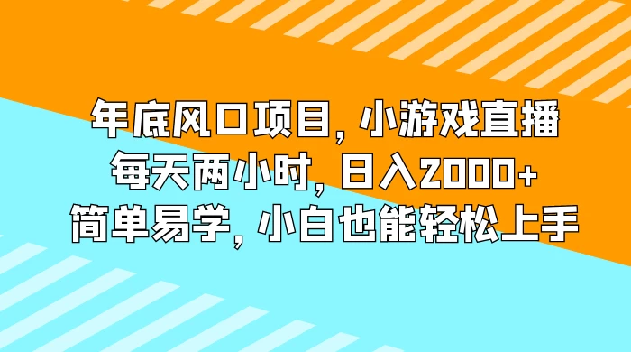 年底风口项目，小游戏直播，每天两小时，日入2000+，简单易学，小白也能轻松上手 - 源空间