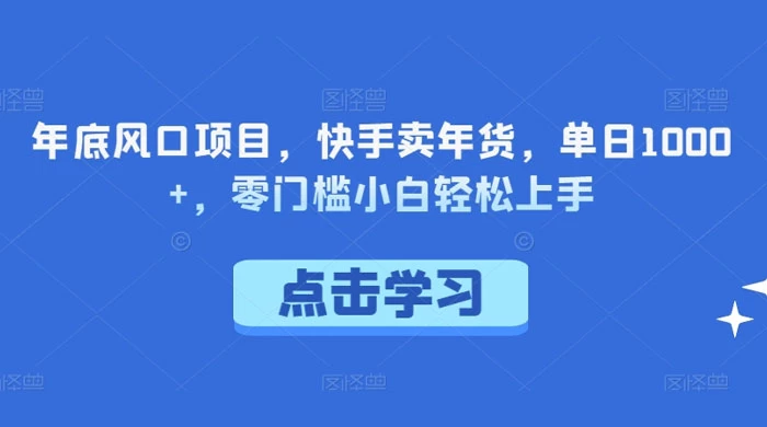 年底风口项目，快手卖年货，单日 1000+，零门槛小白轻松上手 - 源空间