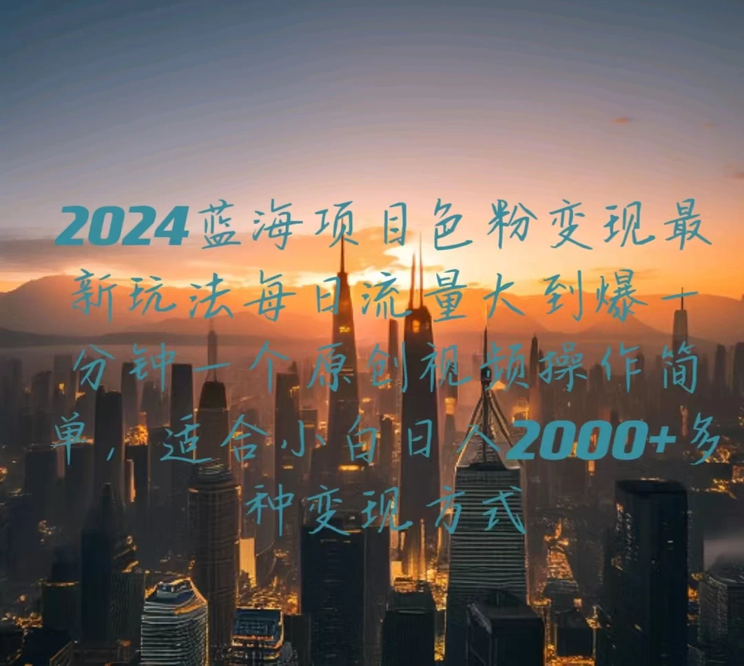 2024蓝海项目，色粉变现最新玩法，每日流量大到爆，一分钟一个原创视频操作简单适合小白，日入2000+多种变现方式 - 源空间