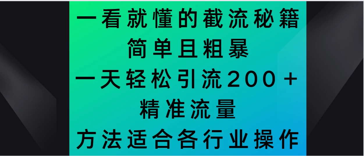 一看就懂的截流秘籍，简单粗暴，一天轻松引流200＋精准流量 方法适合各个行业操作 - 源空间