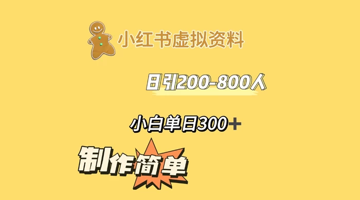 小红书虚拟资料日引 200-800 人，小白单日收益 300+ - 源空间