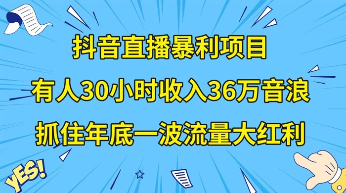 抖音直播暴利项目，有人 30 小时收入 36 万音浪，公司宣传片年会视频制作，抓住年底一波流量大红利 - 源空间
