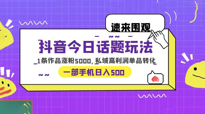 抖音今日话题玩法：单条作品涨粉上千，私域高利润单品转化 - 源空间