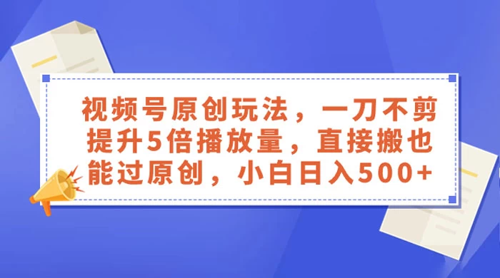 视频号原创玩法，一刀不剪提升 5 倍播放量，亲测直接搬也能过原创，小白日入 500+ - 源空间